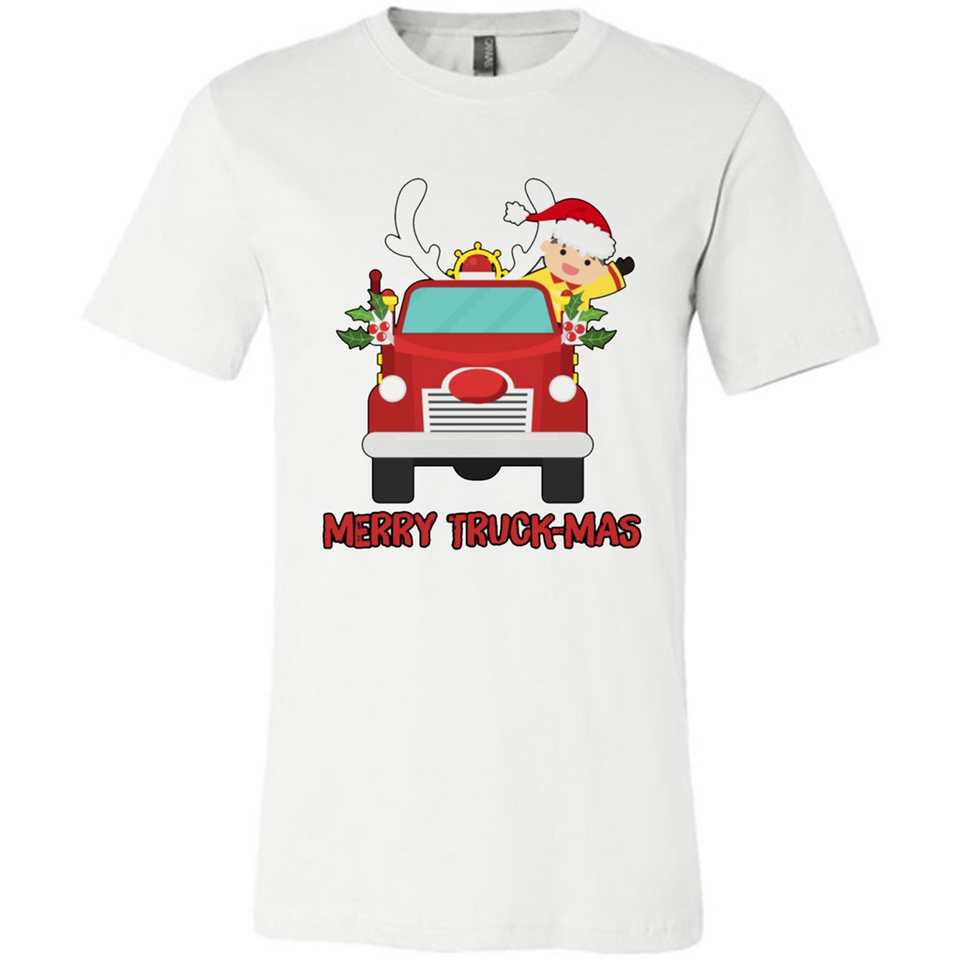 Merry Truck-Mas Christmas Fire Truck Cute Reindeer Sporty - Canvas Unisex T-Shirt