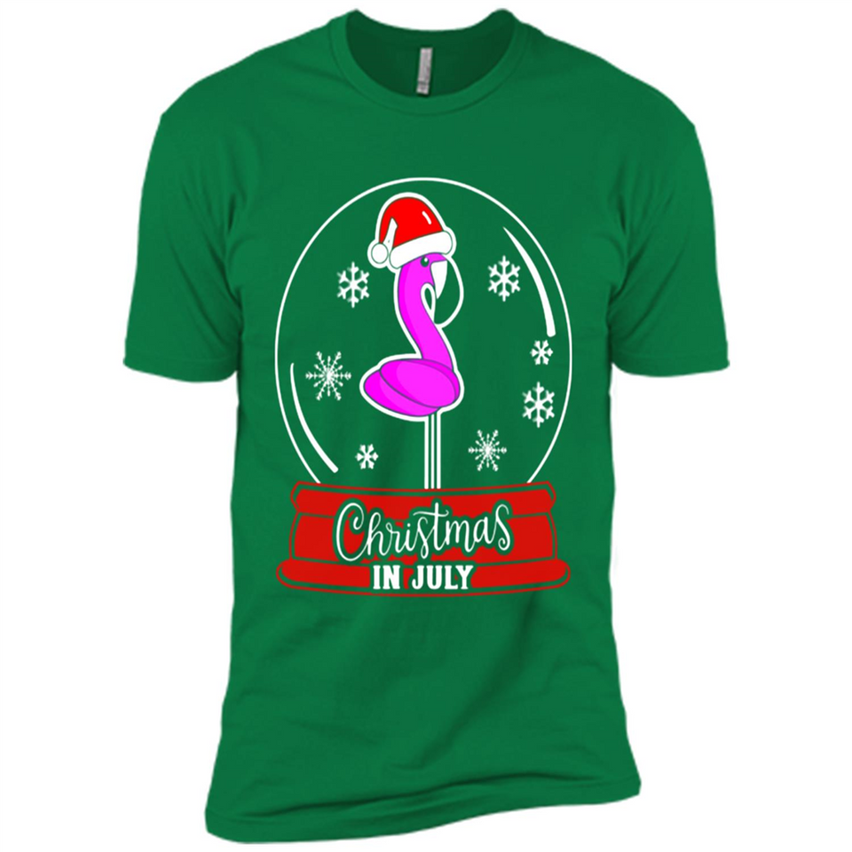 Christmas In July Flamingo Snow Globe Santa Hat - Premium Short Sleeve T-Shirt