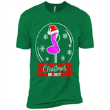 Christmas In July Flamingo Snow Globe Santa Hat - Premium Short Sleeve T-Shirt