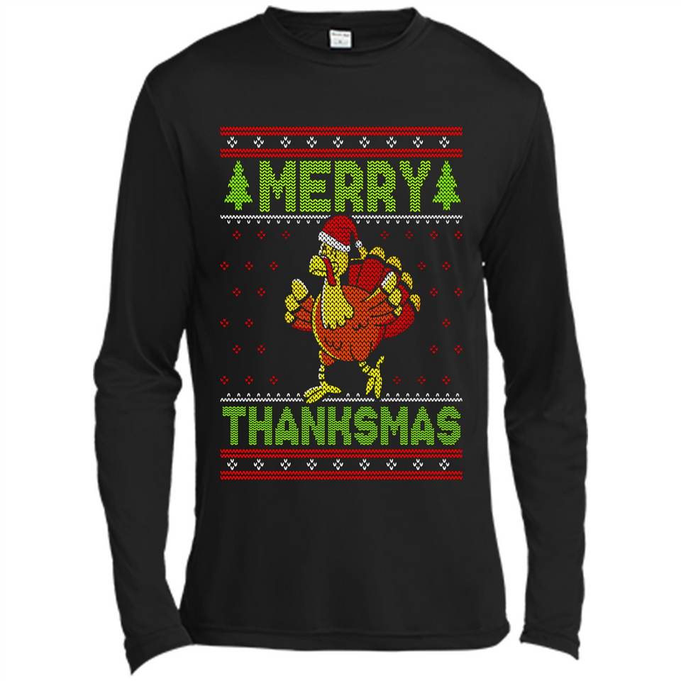 Merry Thankmas Ugly Xmas Thanksgiving Turkey Sweatshirt - Canvas Long Sleeve T-Shirt