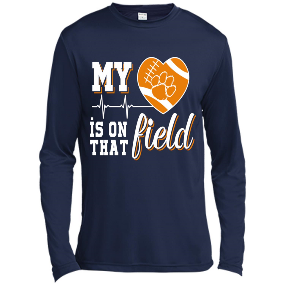 Clemson Tiger Paw Football My Heart is on that Field - Canvas Long Sleeve T-Shirt