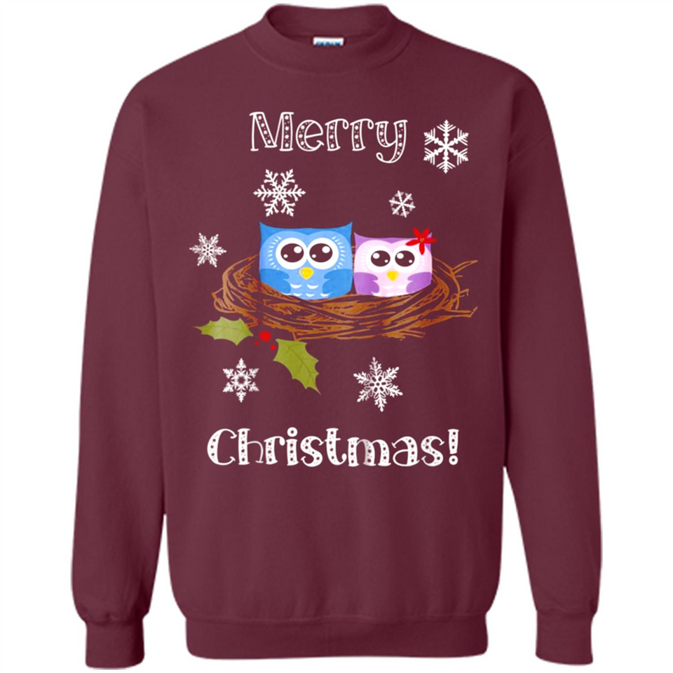 Cute Christmas Shirt Merry Christmas Snowflakes Owls Nest
