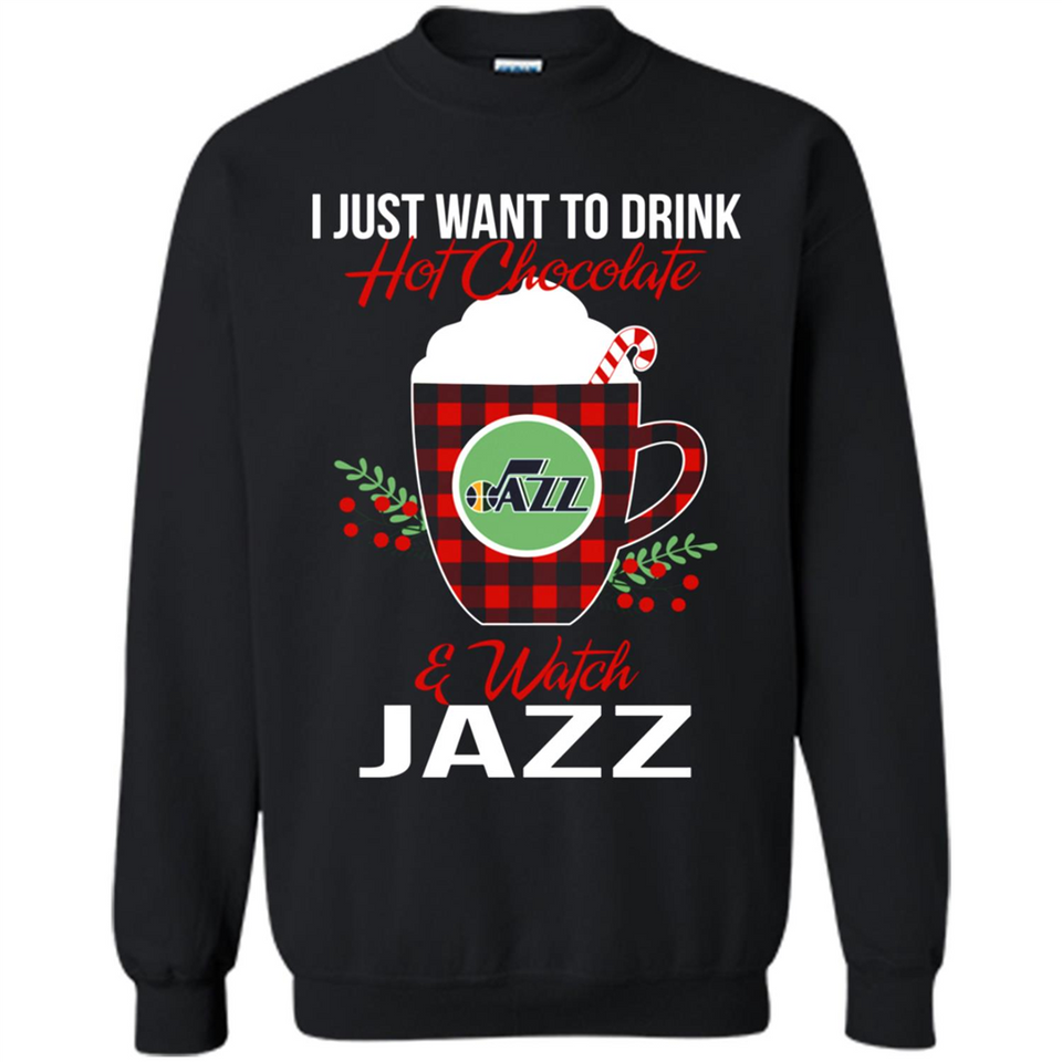 I Just Want To Drink Hot Chocolate & Watch Utah Jazz Ugly Christmas Sweater PINGPONG