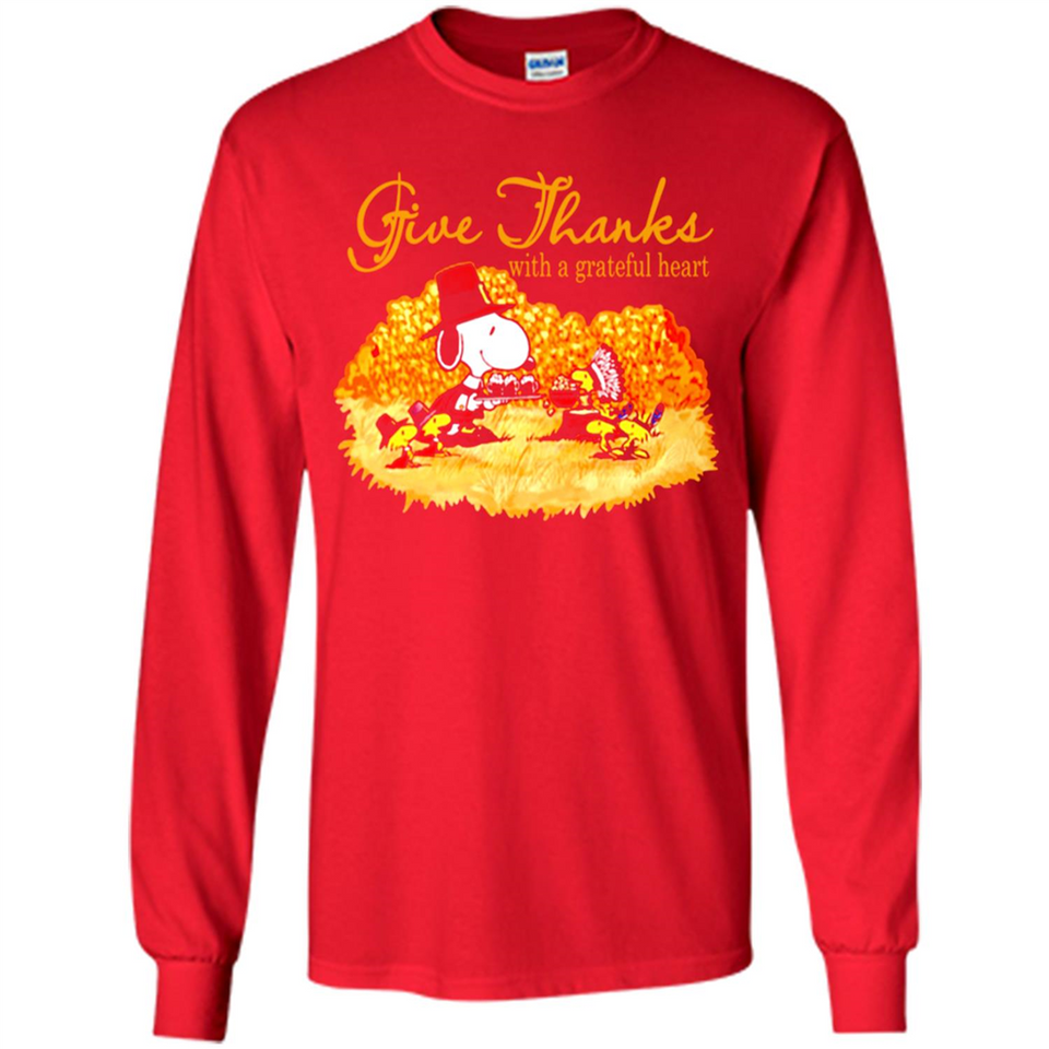 Snoopy Thanksgiving Give Thanks With A Grateful Heart - Long Sleeve T-Shirt