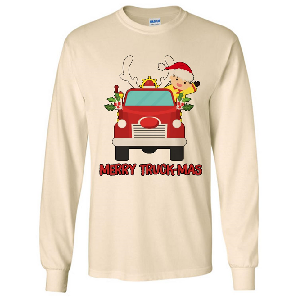 Merry Truck-Mas Christmas Fire Truck Cute Reindeer Sporty - Long Sleeve T-Shirt
