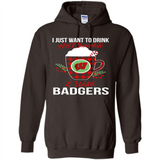 I Just Want To Drink Hot Chocolate & Watch Wisconsin Badgers Ugly Christmas Sweater PINGPONG