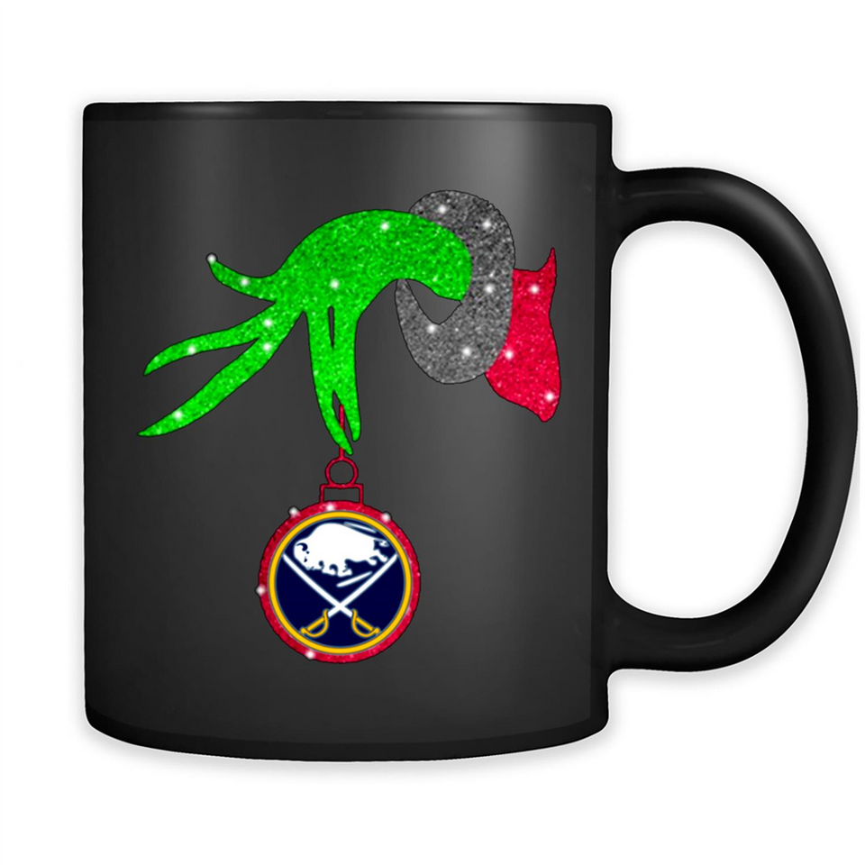 GRINCH HAND HOLDING BUFFALO SABRES GLITTER CHRISTMAS PINGPONG