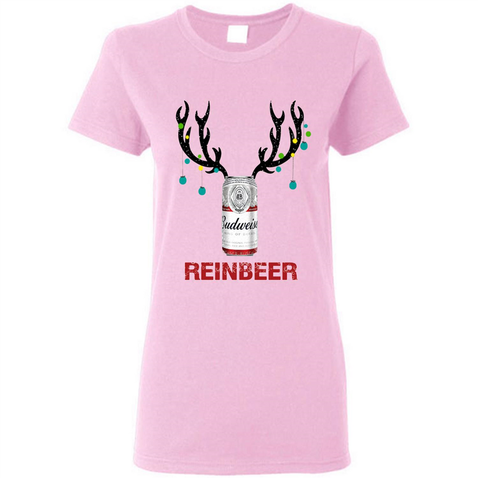 Budweiser Reinbeer Funny Beer Reindeer Christmas Sweatshirt - Ladies Short-Sleeve