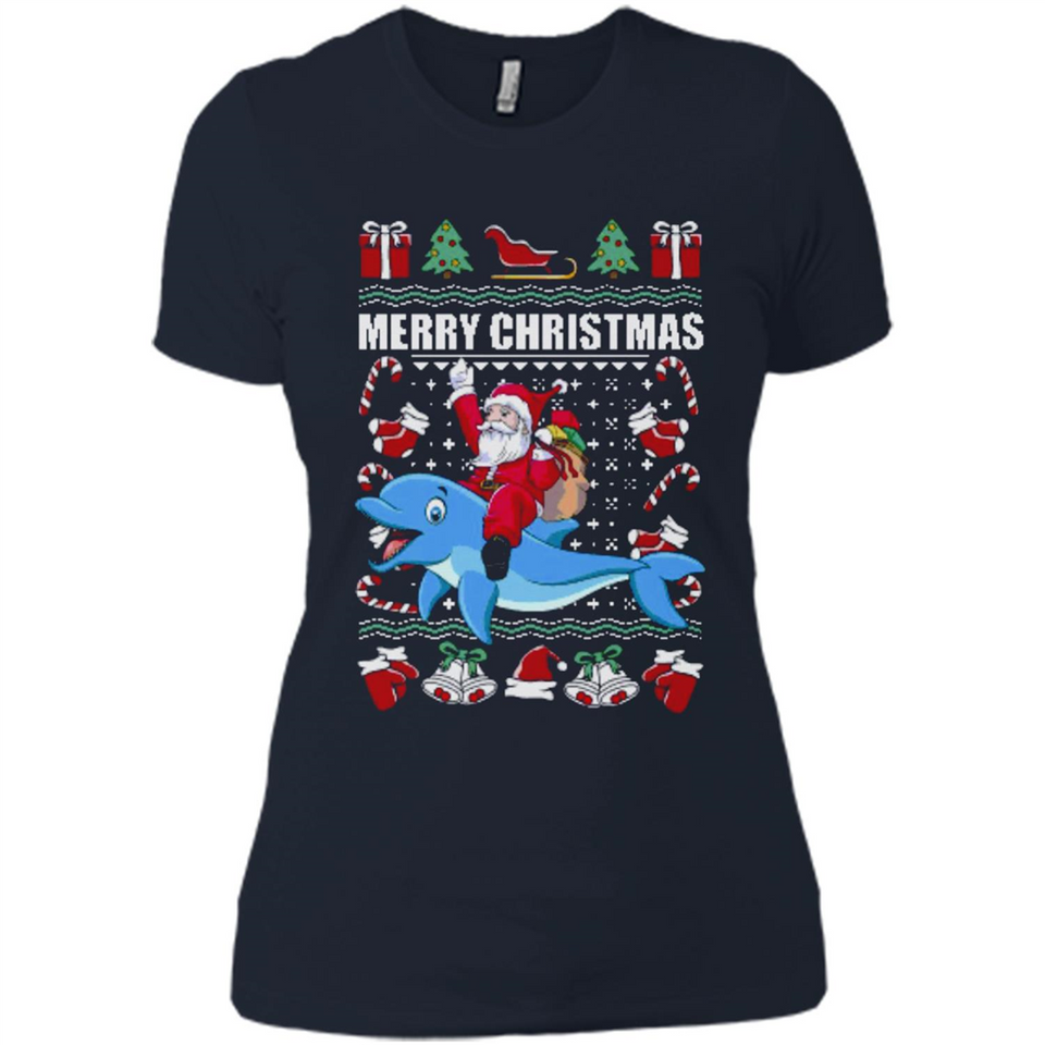 Ugly Christmas Santa Riding Dolphin - Ladies' Boyfriend T-Shirt