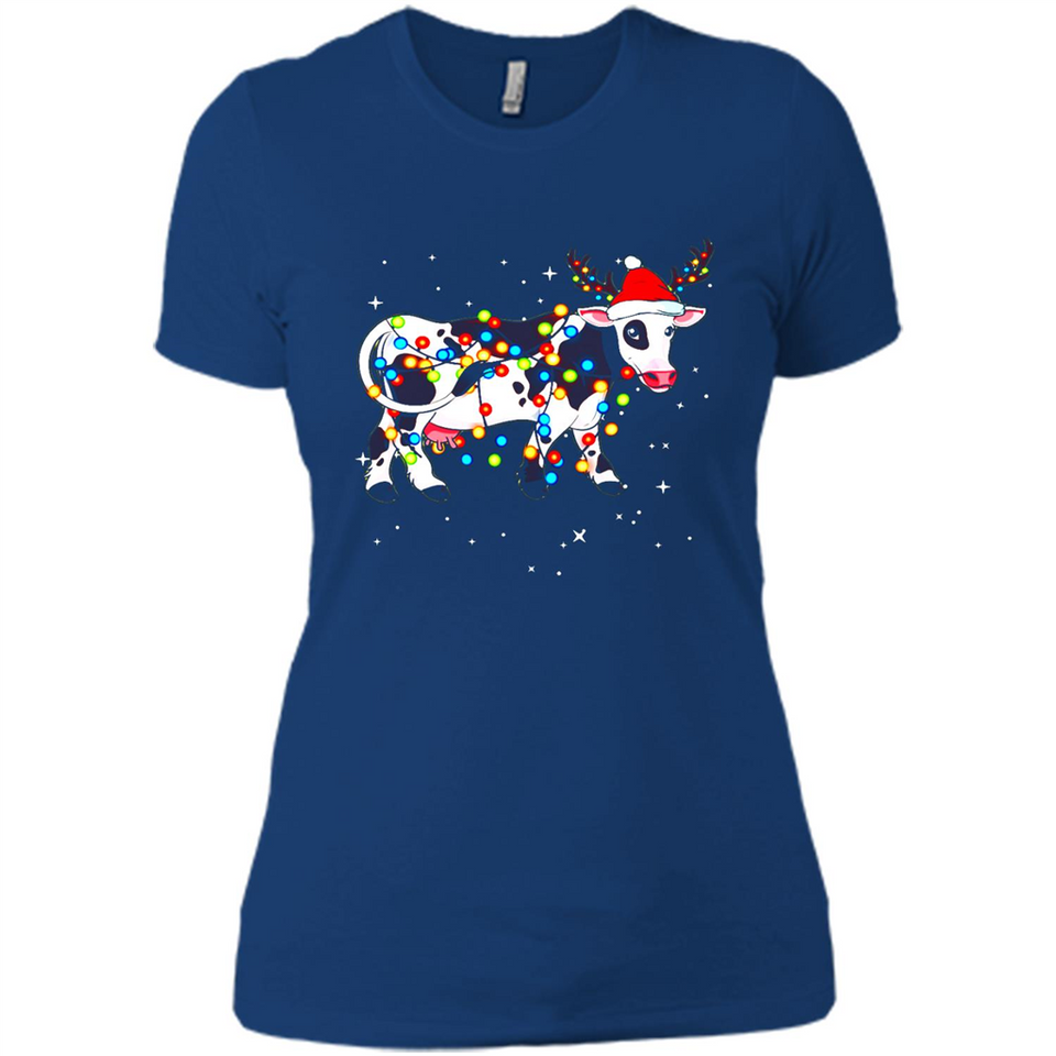 Christmas Lights Cow Wearing Santa Hat Funny Xmas Sweatshirt - Ladies' Boyfriend T-Shirt