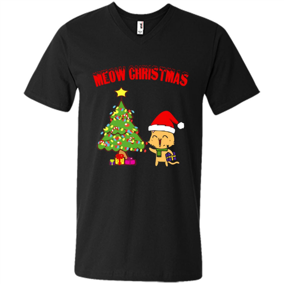 Meow merry christmas- cat and pine merry christmas - Men's V-Neck