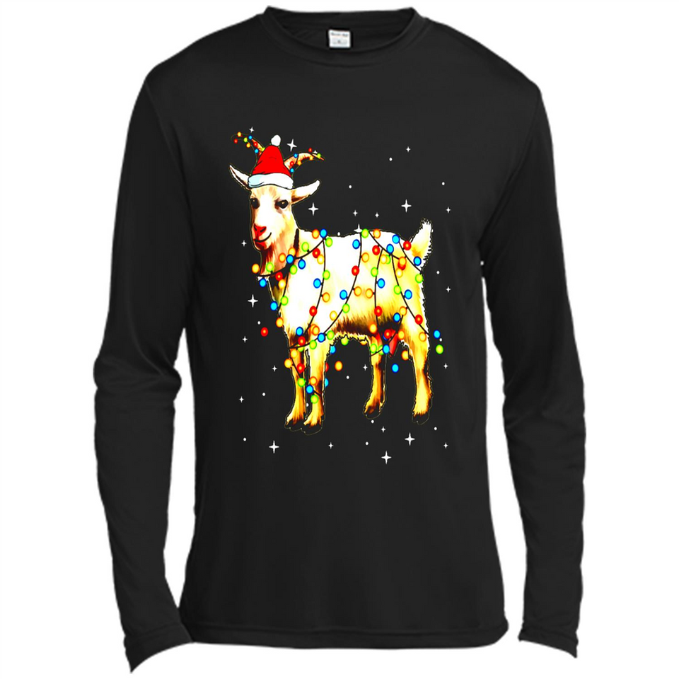 Christmas Lights Goat Wearing Santa Hat T-Shirt - Canvas Long Sleeve T-Shirt