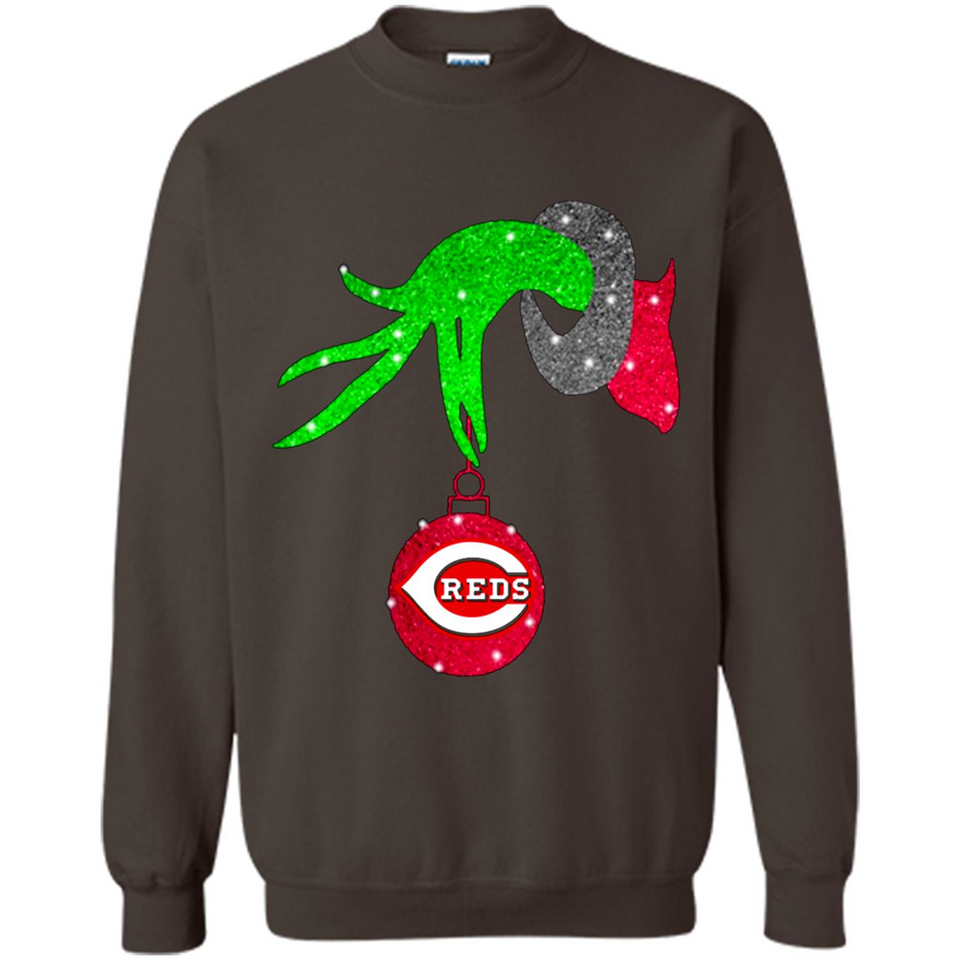 GRINCH HAND HOLDING CINCINNATI REDS GLITTER CHRISTMAS PINGPONG
