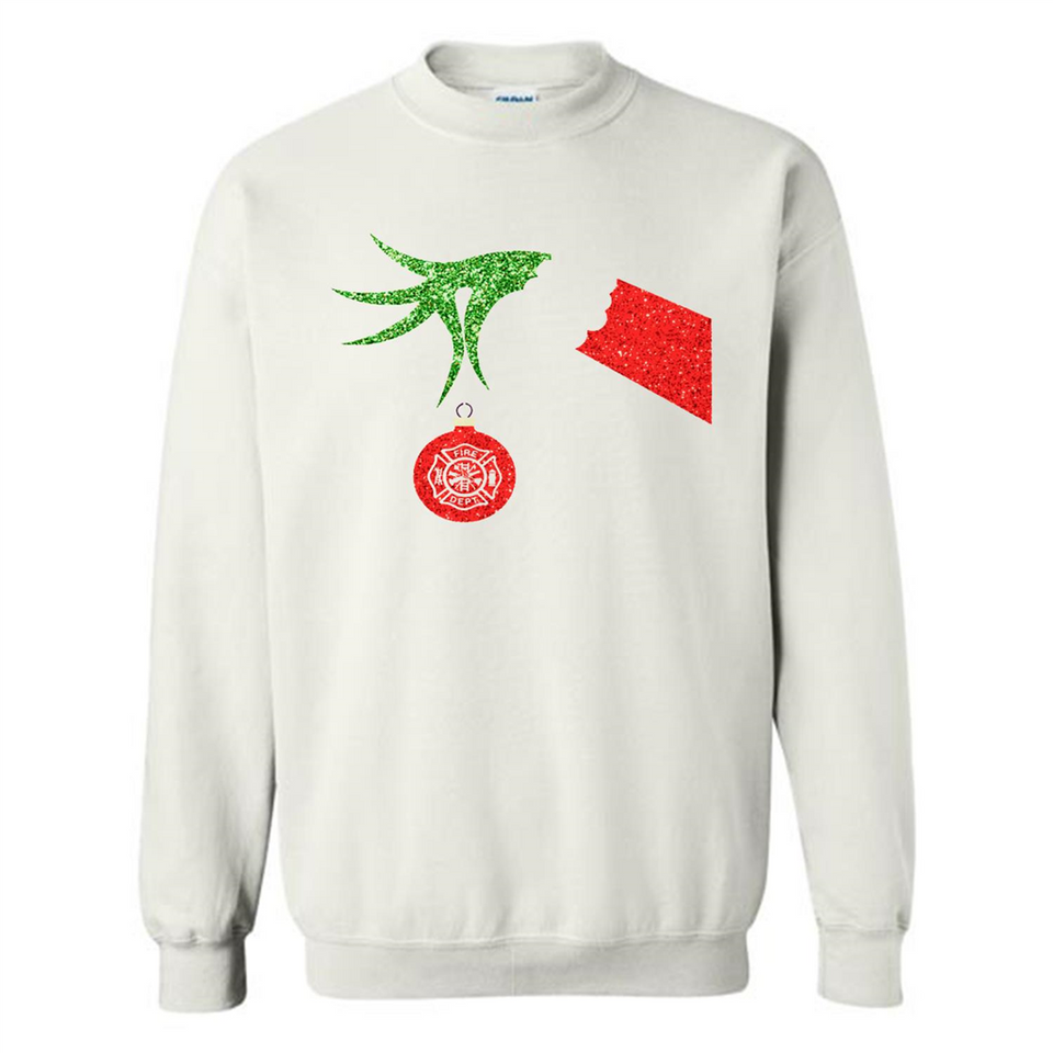 Funny Grinch Hand holding Firefighter ornament Christmas Sporty T-Shirt - Sweatshirt