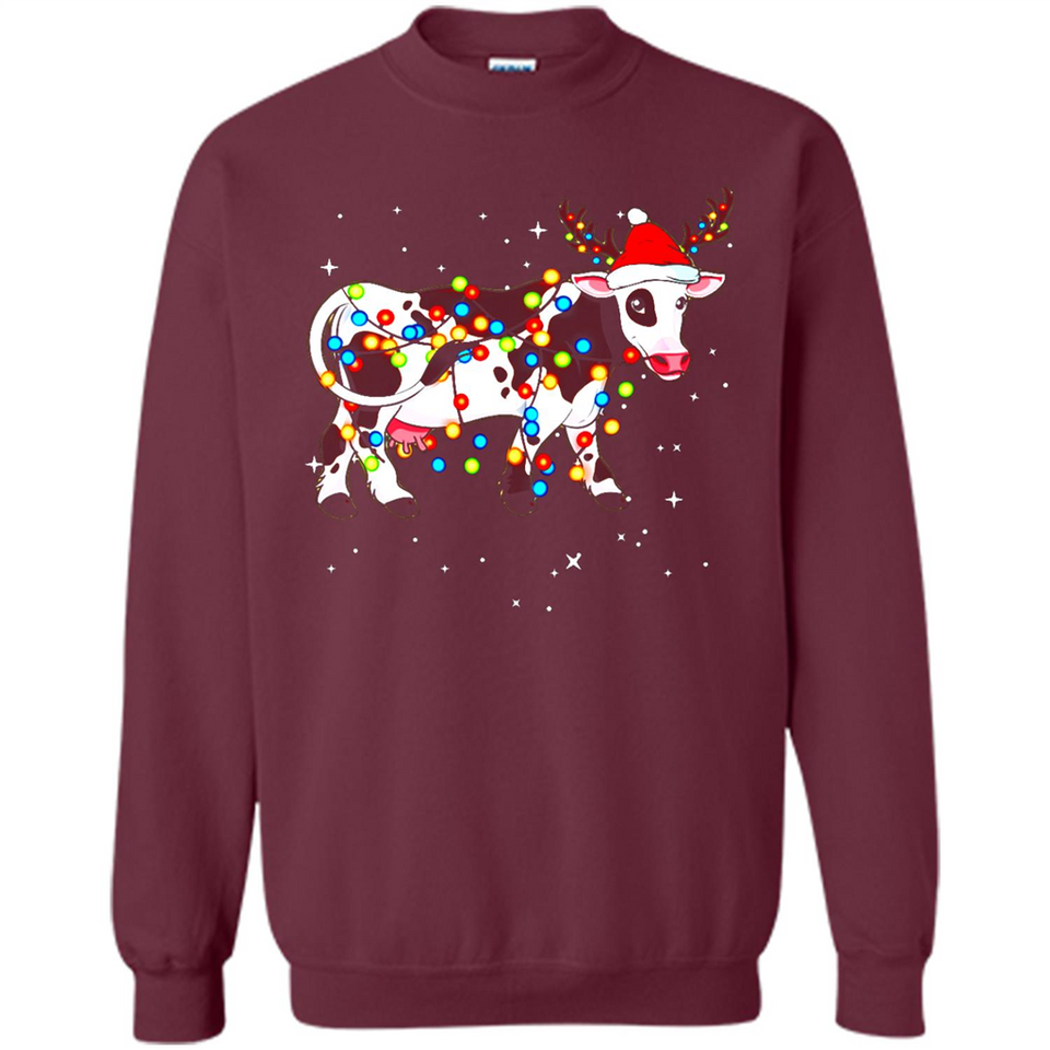 Christmas Lights Cow Wearing Santa Hat Funny Xmas Sweatshirt - Sweatshirt