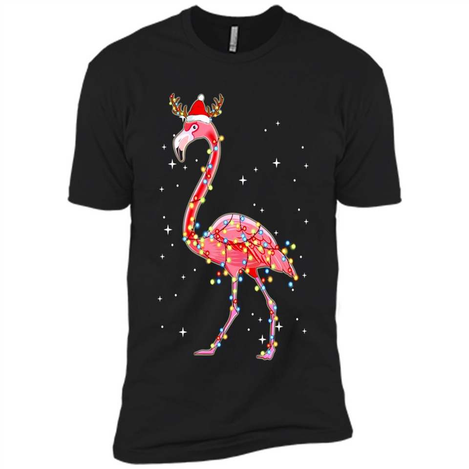 Christmas Lights Flamingo Wearing Santa Hat Funny Xmas - Premium Short Sleeve T-Shirt