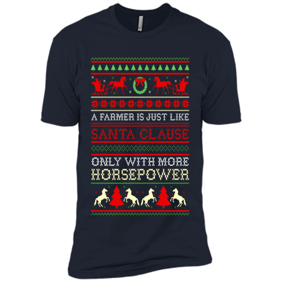 Funny Farmers Gift Ugly Santa Claus Horsepower - Premium Short Sleeve T-Shirt