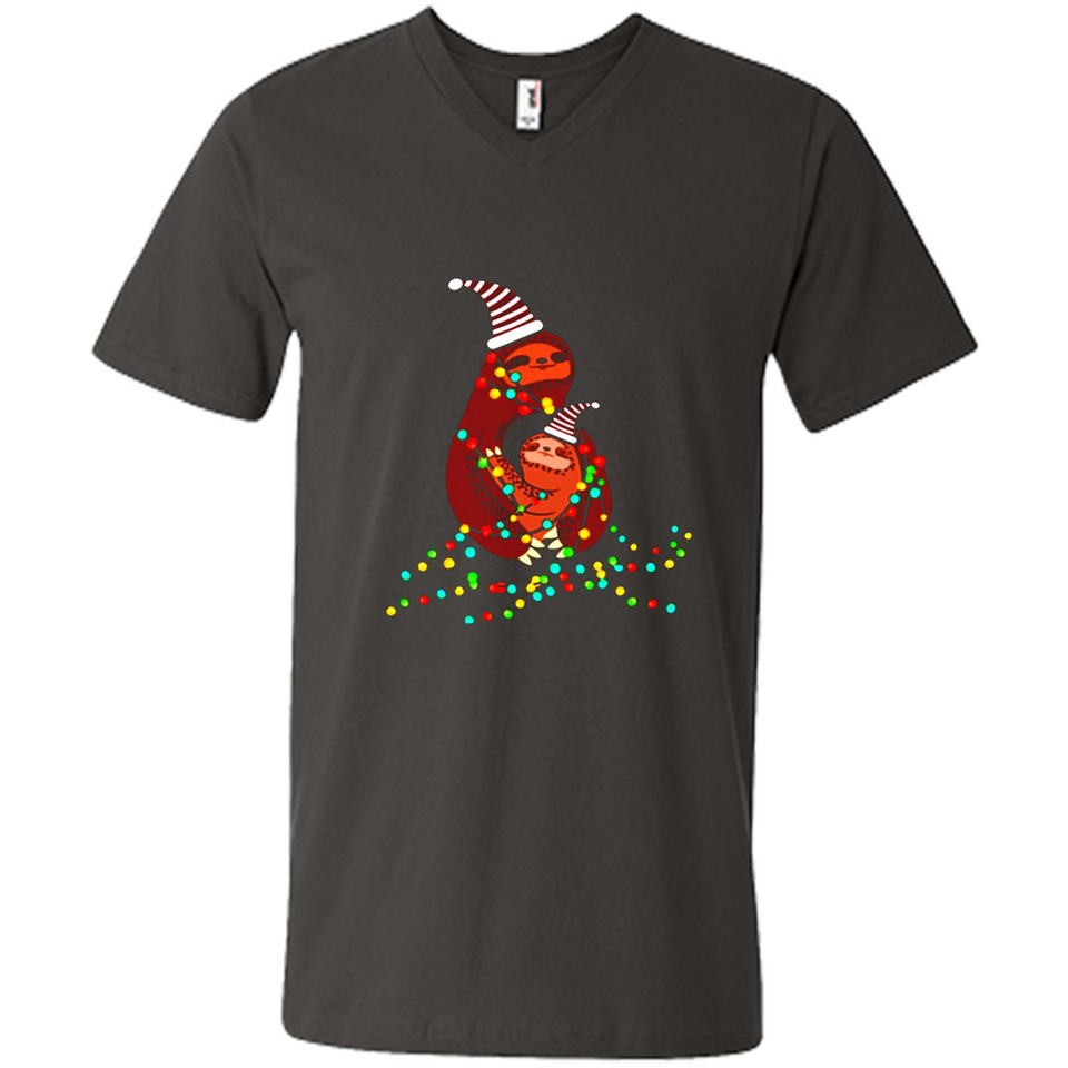 Christmas Lights Sloth Long Sleeve Santa Sloth - Men's V-Neck