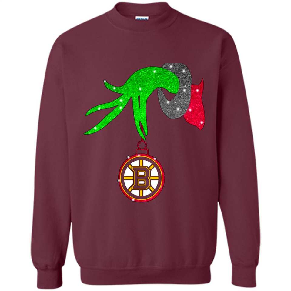GRINCH HAND HOLDING BOSTON BRUINS GLITTER CHRISTMAS PINGPONG