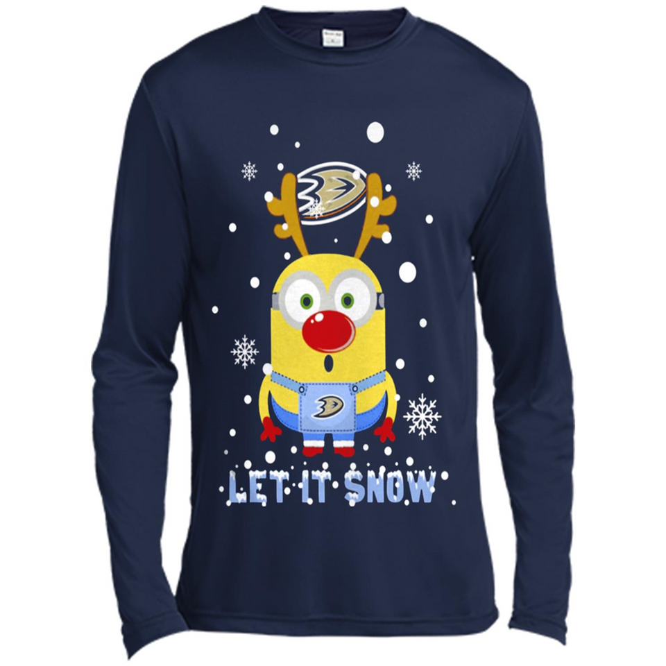 Minion Anaheim Ducks Ugly Christmas Sweater Let it Snow - Canvas Long Sleeve T-Shirt