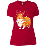 Christmas Lights Shetland Sheepdog Wearing Santa Hat Funny Xmas - Ladies' Boyfriend T-Shirt