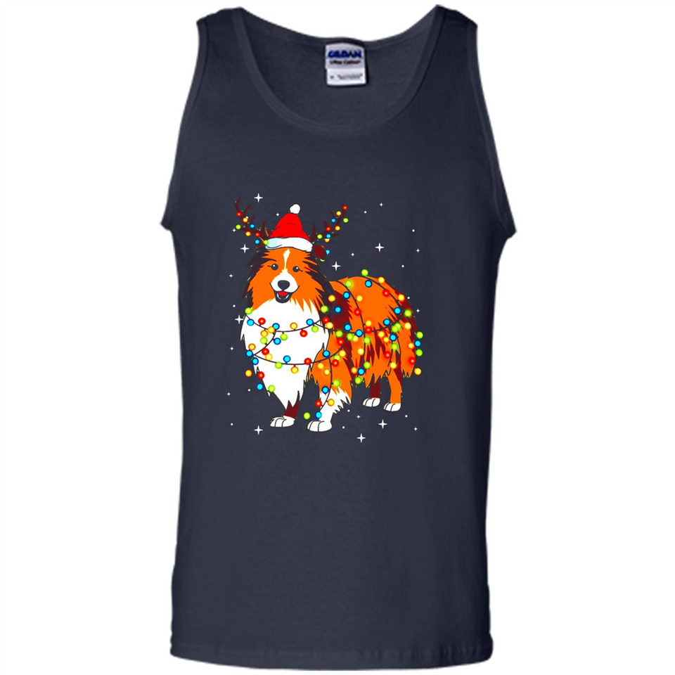 Christmas Lights Shetland Sheepdog Wearing Santa Hat Funny Xmas Mug - Tank Top