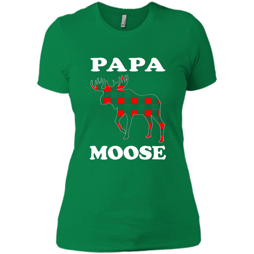 Papa Moose Funny Christmas Plaid Buffalo T-Shirt - Ladies' Boyfriend T-Shirt