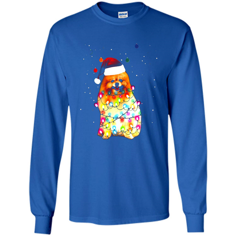 Pomeranian Santa Lights Christmas Dog Xmas Sweatshirt - Long Sleeve T-Shirt