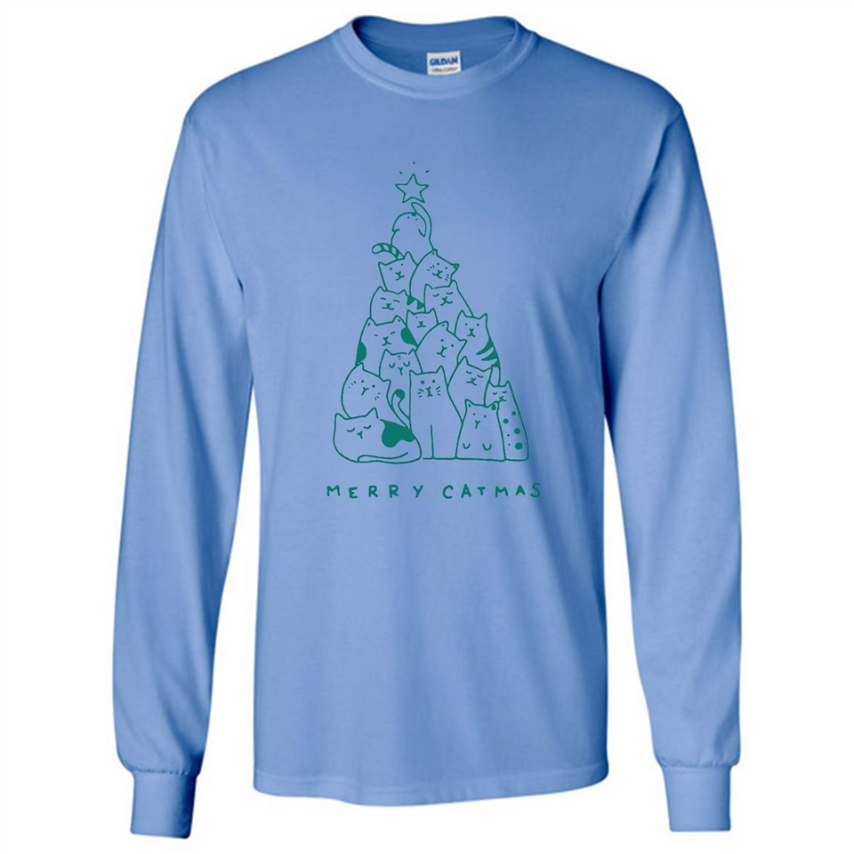 Merry Catmas Funny Cat Christmas Tree Sweatshirt - Long Sleeve T-Shirt