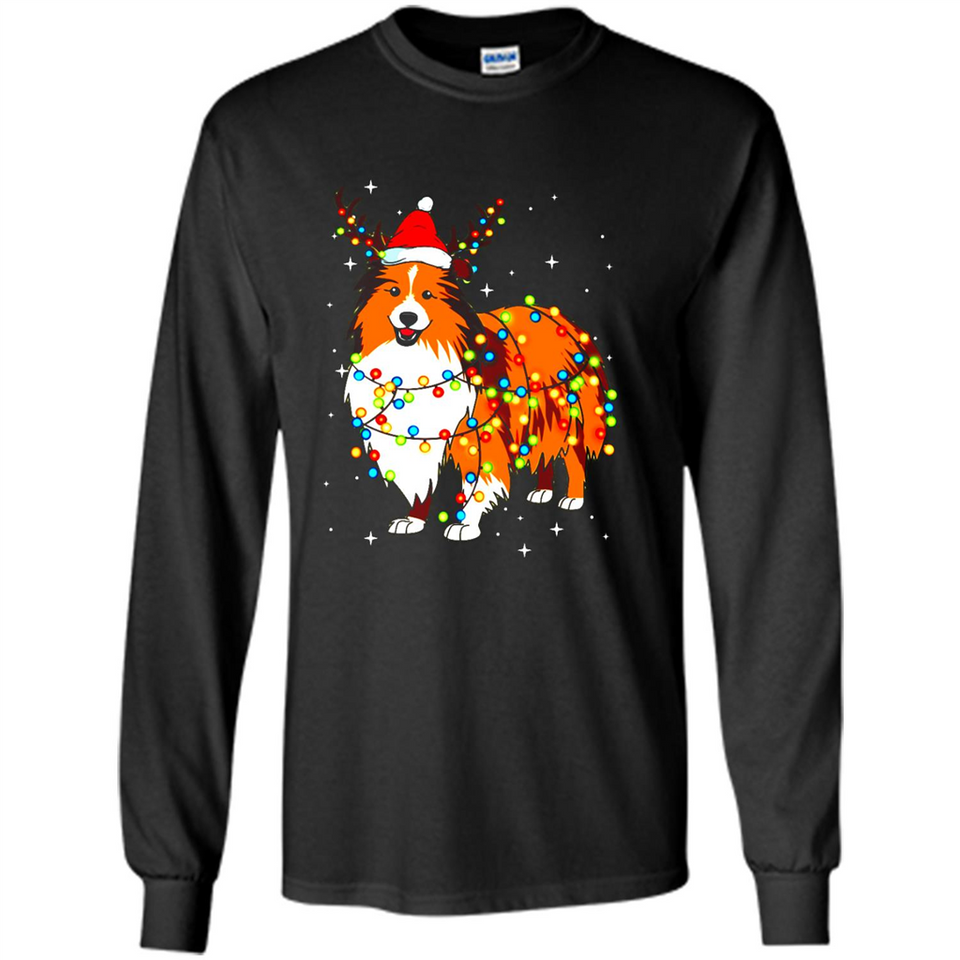 Christmas Lights Shetland Sheepdog Wearing Santa Hat Funny Xmas Mug - Long Sleeve T-Shirt