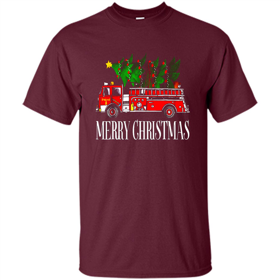 Firetruck Santa Sleigh Merry Christmas Firefighter - Shirt