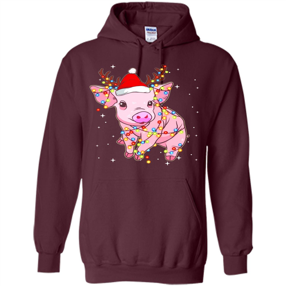 Christmas Lights Pig Wearing Santa Hat Funny Xmas - Hoodie