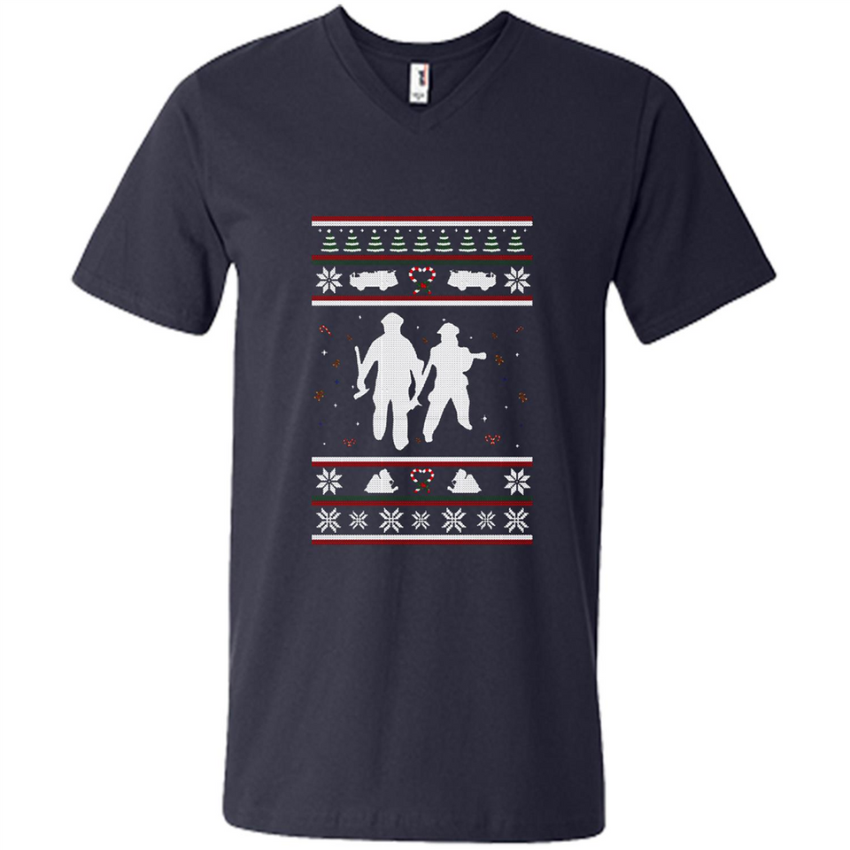Christmas Ugly Sweater Firefighter Ugly Christmas Sweater - Men's V-Neck