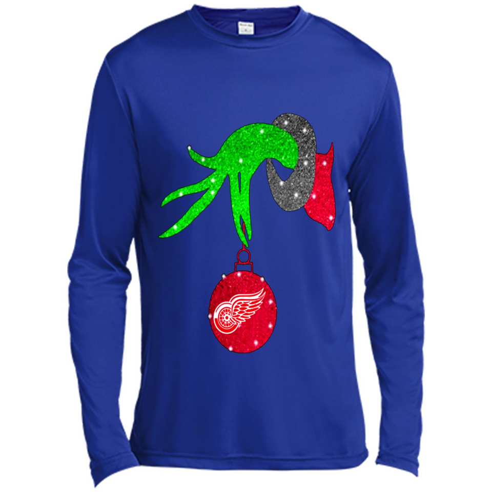 GRINCH HAND HOLDING DETROIT RED WINGS GLITTER CHRISTMAS PINGPONG