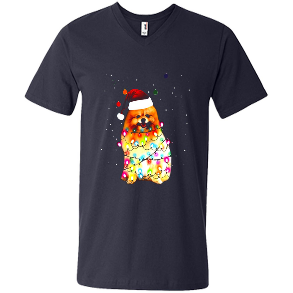 Pomeranian Santa Lights Christmas Dog Xmas Sweatshirt - Men's V-Neck