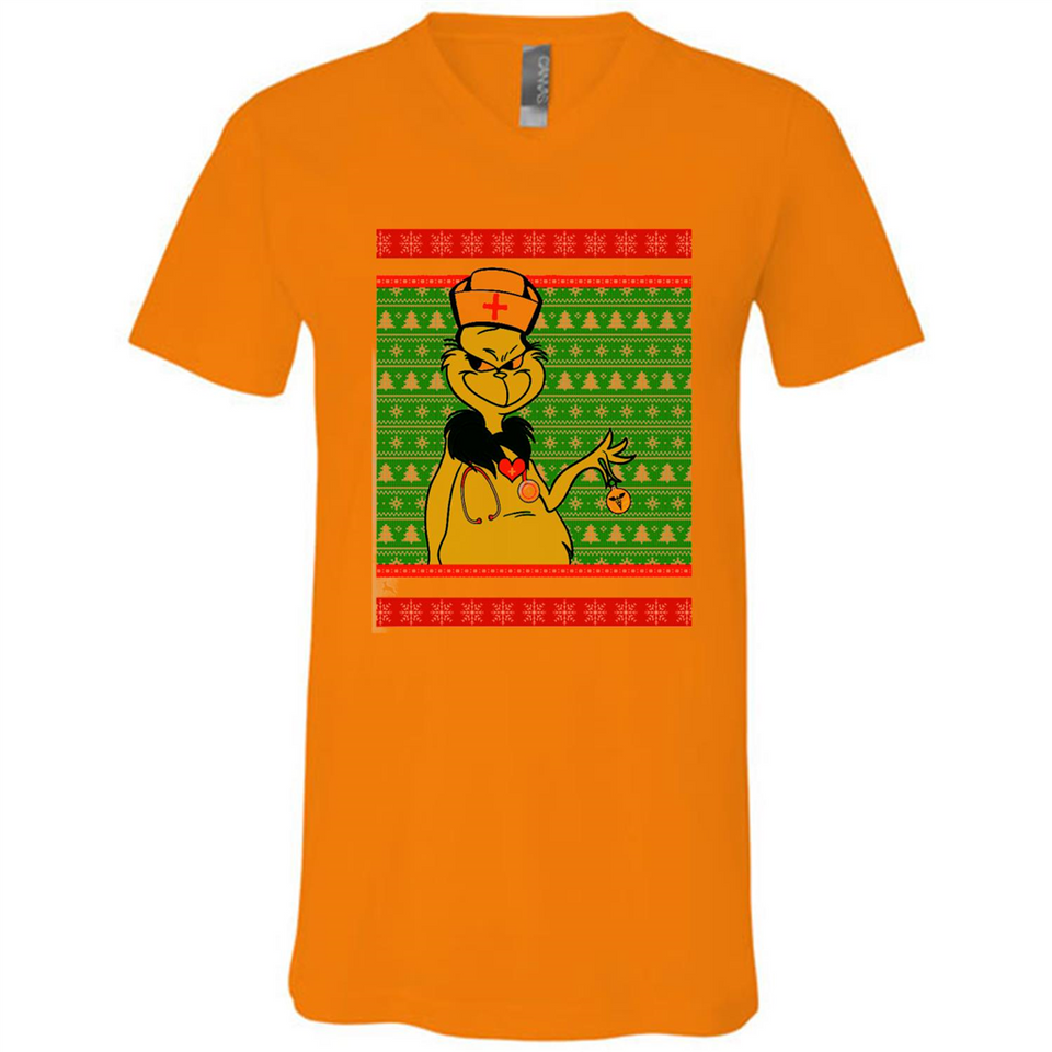 Grinch Nurse Ugly Christmas Sporty T-Shirt PINGPONG - Canvas Unisex V-Neck
