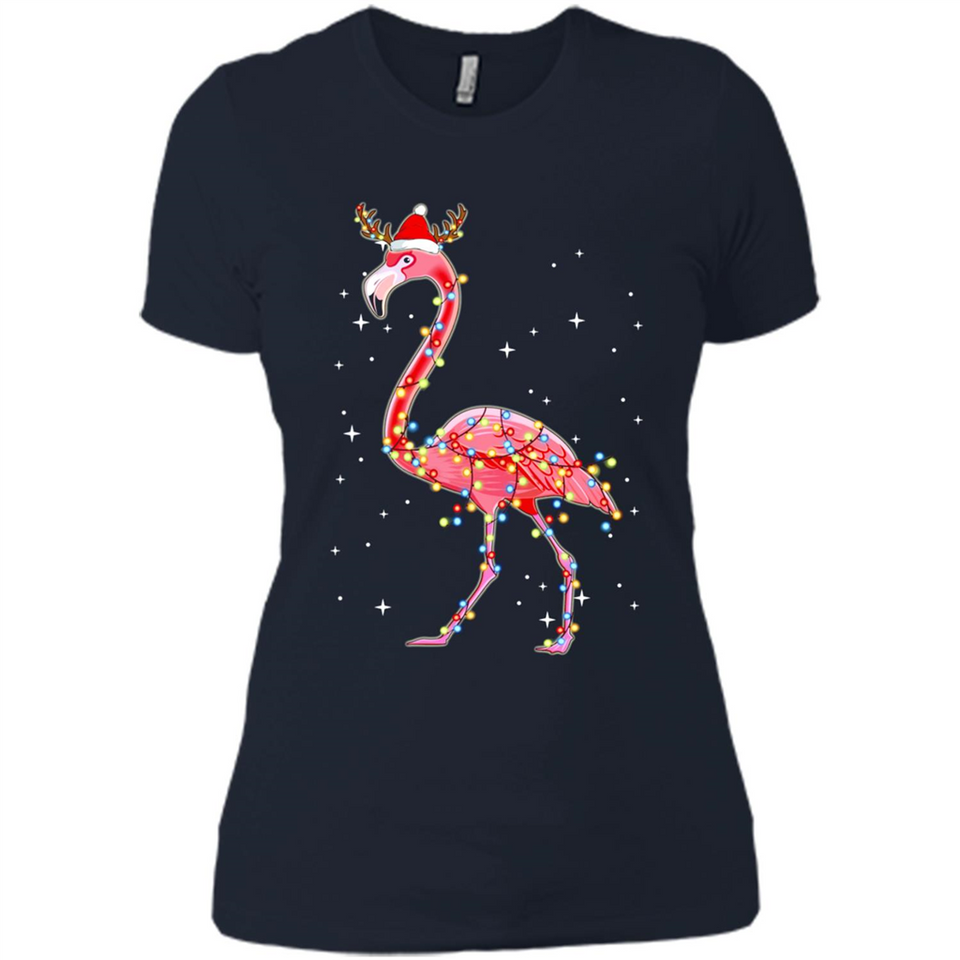 Christmas Lights Flamingo Wearing Santa Hat Funny Xmas - Ladies' Boyfriend T-Shirt