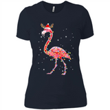 Christmas Lights Flamingo Wearing Santa Hat Funny Xmas - Ladies' Boyfriend T-Shirt