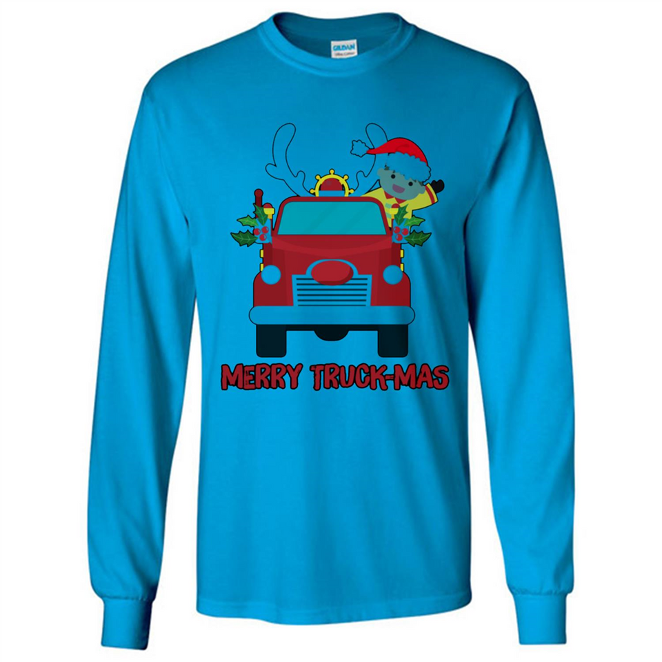 Merry Truck-Mas Christmas Fire Truck Cute Reindeer Sporty - Long Sleeve T-Shirt