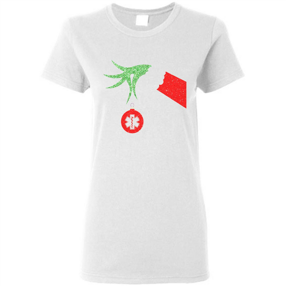 Funny Grinch Hand holding Doctor ornament Christmas Sporty T-Shirt - Ladies Short-Sleeve