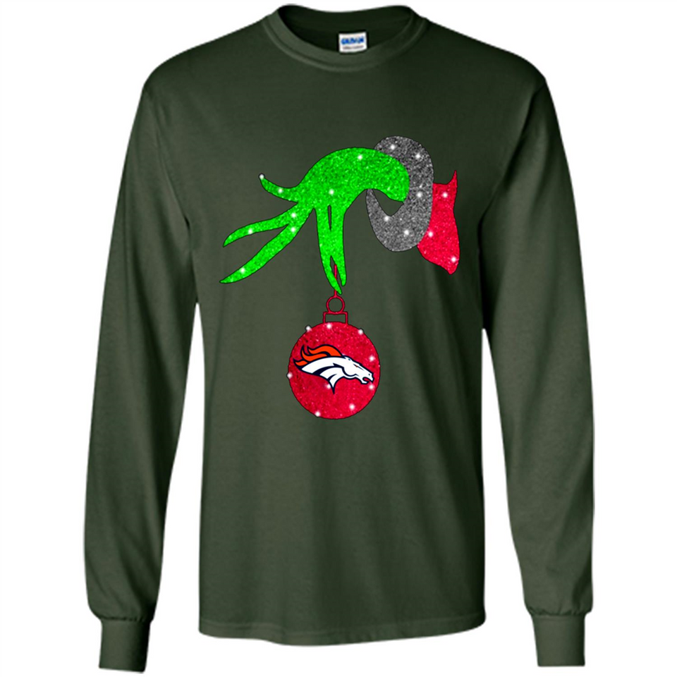 GRINCH HAND HOLDING DENVER BRONCOS GLITTER CHRISTMAS PINGPONG
