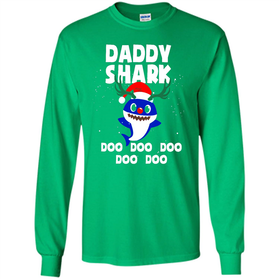 Daddy Shark Costume Reindeer Funny Christmas T-Shirt - Long Sleeve T-Shirt