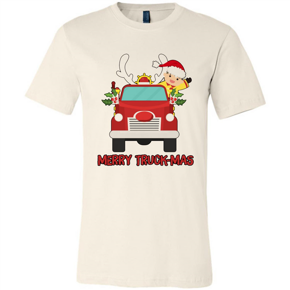 Merry Truck-Mas Christmas Fire Truck Cute Reindeer Sporty - Canvas Unisex T-Shirt