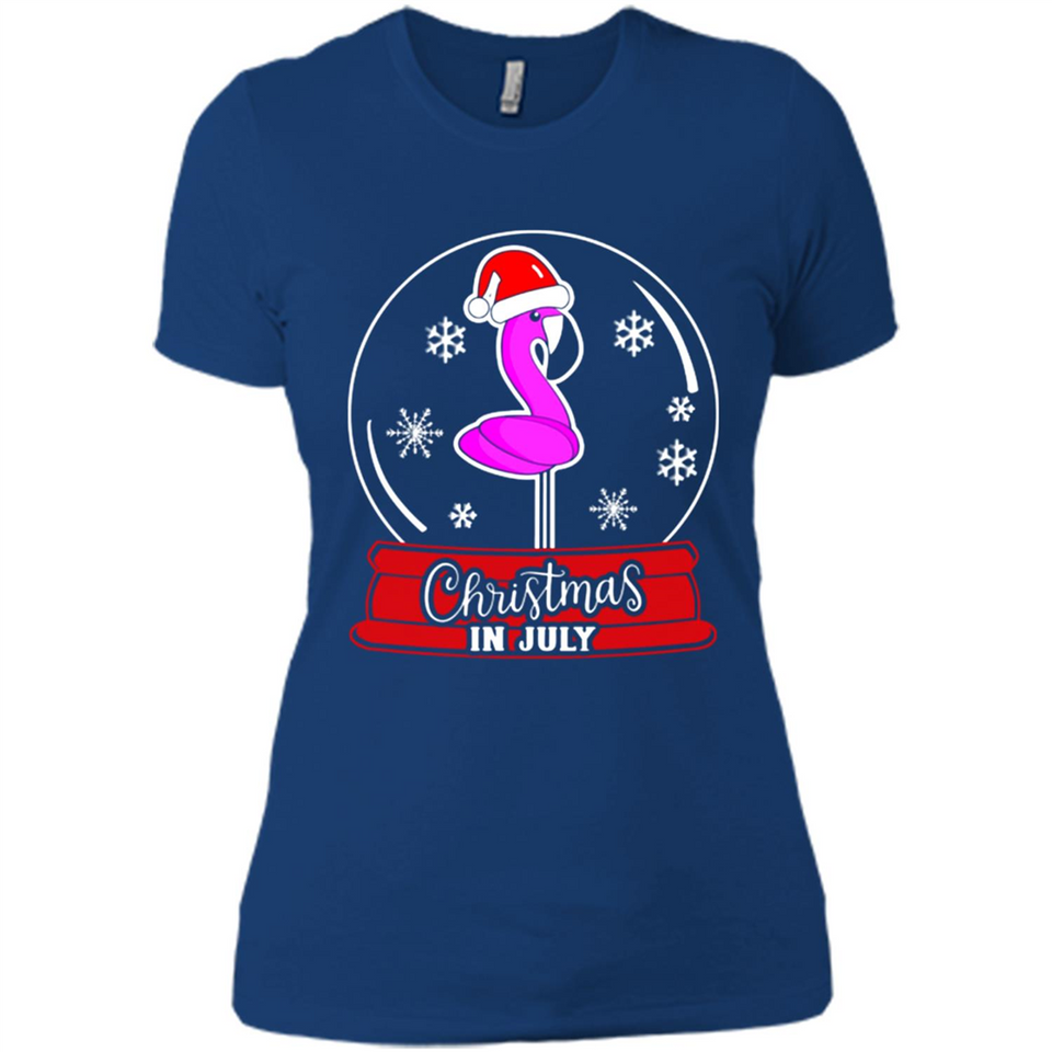 Christmas In July Flamingo Snow Globe Santa Hat - Ladies' Boyfriend T-Shirt