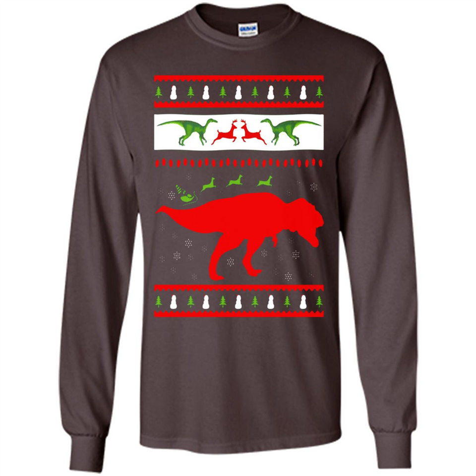 Dinosaur and Santa Clause Ugly Christmas Sweater - Long Sleeve T-Shirt