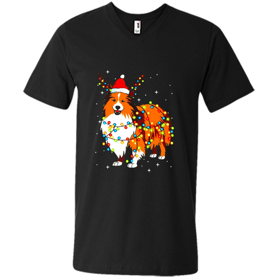Christmas Lights Shetland Sheepdog Wearing Santa Hat Funny Xmas Mug - Men's V-Neck
