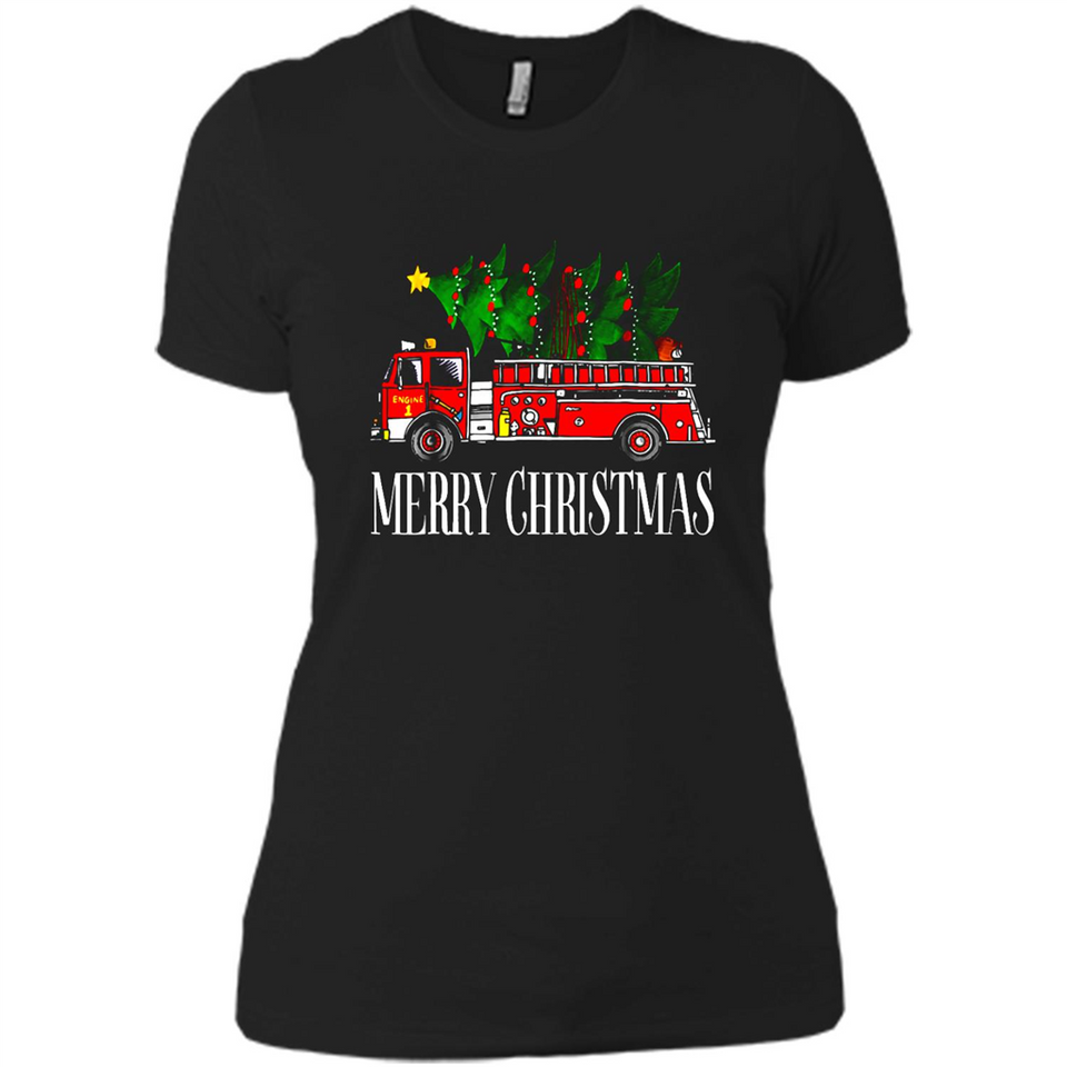 Firetruck Santa Sleigh Merry Christmas Firefighter - Ladies' Boyfriend T-Shirt
