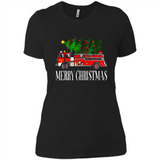 Firetruck Santa Sleigh Merry Christmas Firefighter - Ladies' Boyfriend T-Shirt