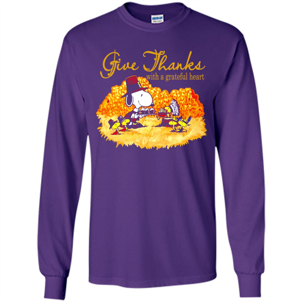 Snoopy Thanksgiving Give Thanks With A Grateful Heart - Long Sleeve T-Shirt