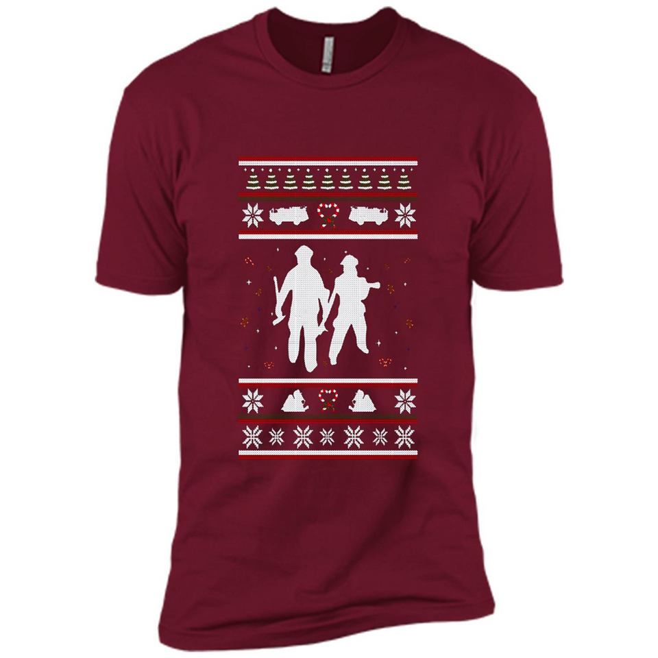 Christmas Ugly Sweater Firefighter Ugly Christmas Sweater - Premium Short Sleeve T-Shirt